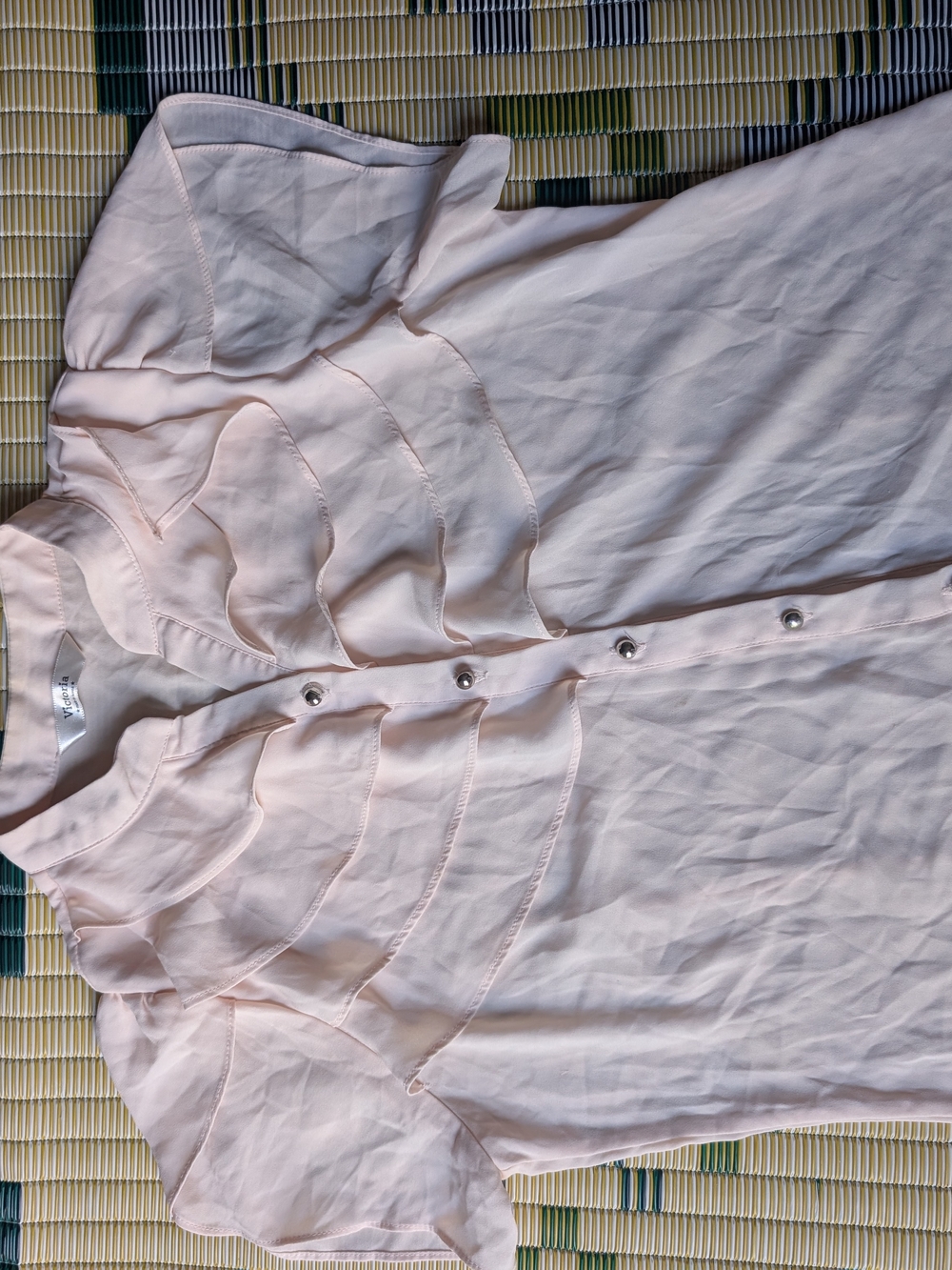 Light Pink Ruffle Front Button-Down Blouse - Picture 2 of 7